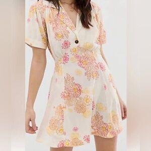 Free People Cream Dress with Pink and Yellow Floral Print EUC